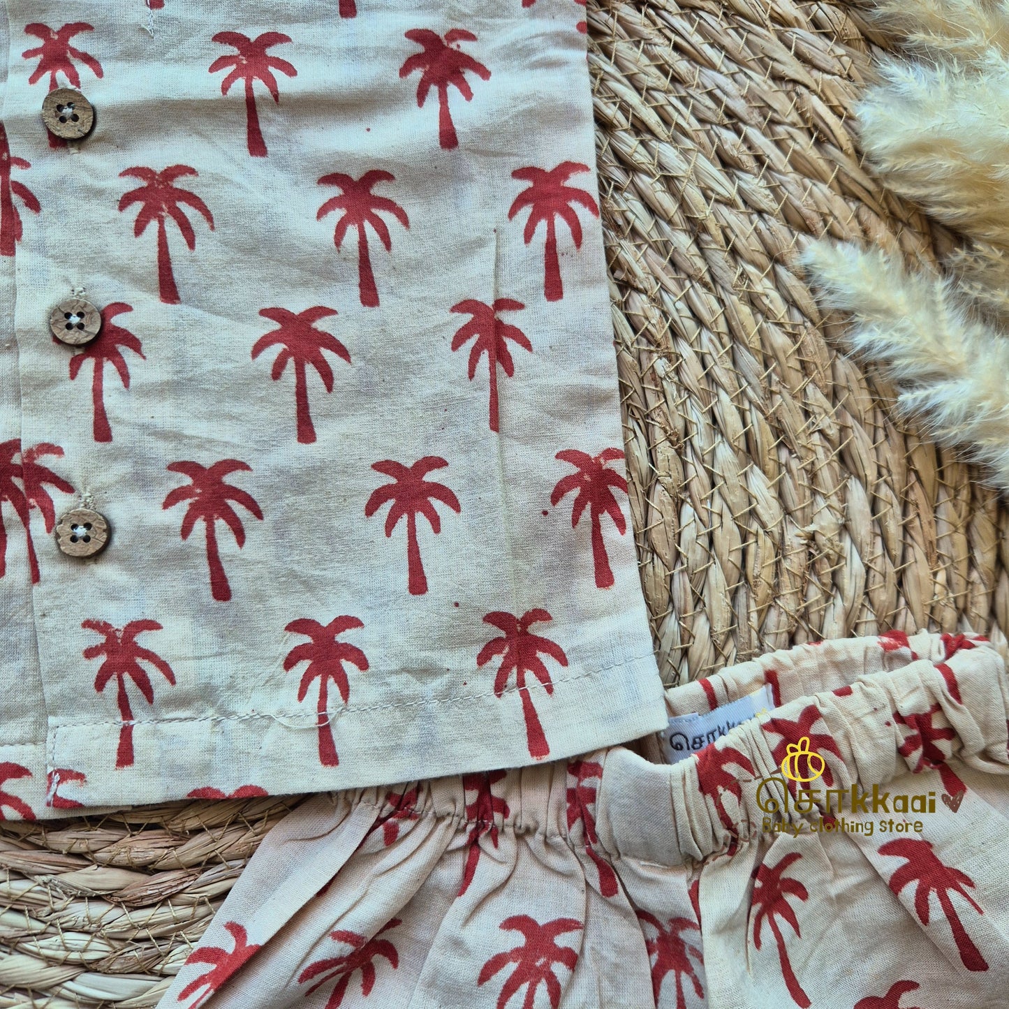 Palm Tree Hand Block Cotton Coord Set (0-10years) - Sokkaai