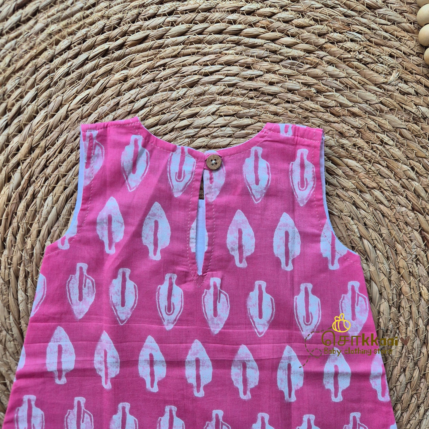 Pink Leaf Motif A-line frock - (0-6years) Sokkaai