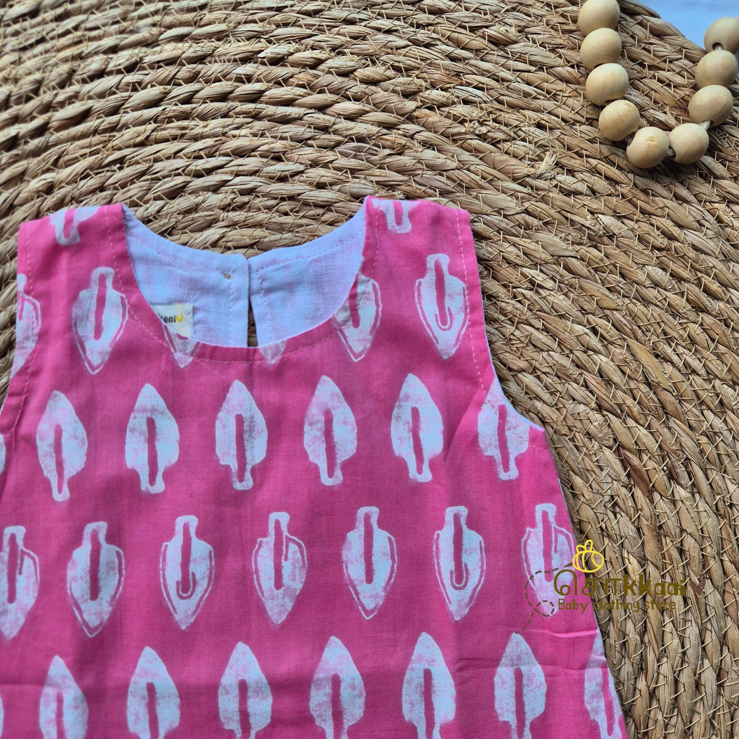 Pink Leaf Motif A-line frock - (0-6years) Sokkaai