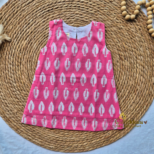 Pink Leaf Motif A-line frock - (0-6years) Sokkaai