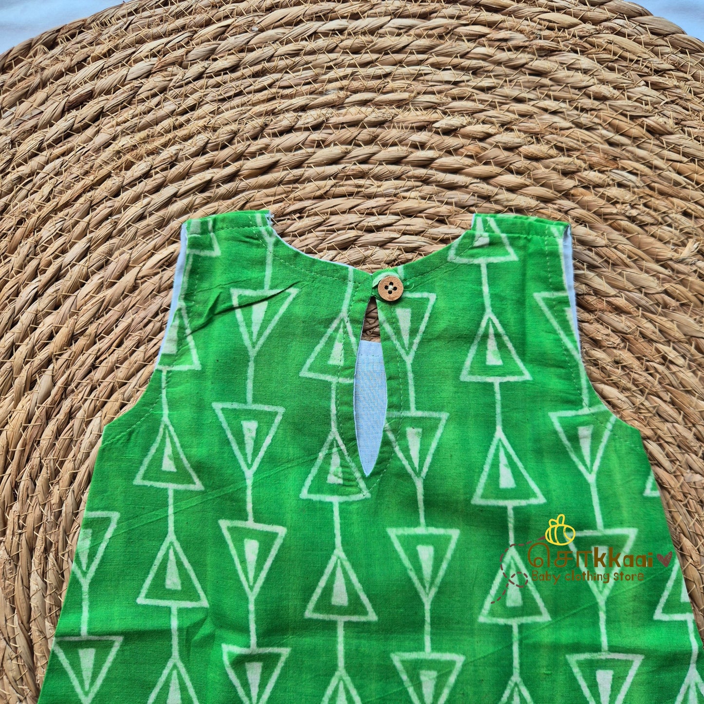 Green Triangle Vines A-line frock - (0-6years) Sokkaai