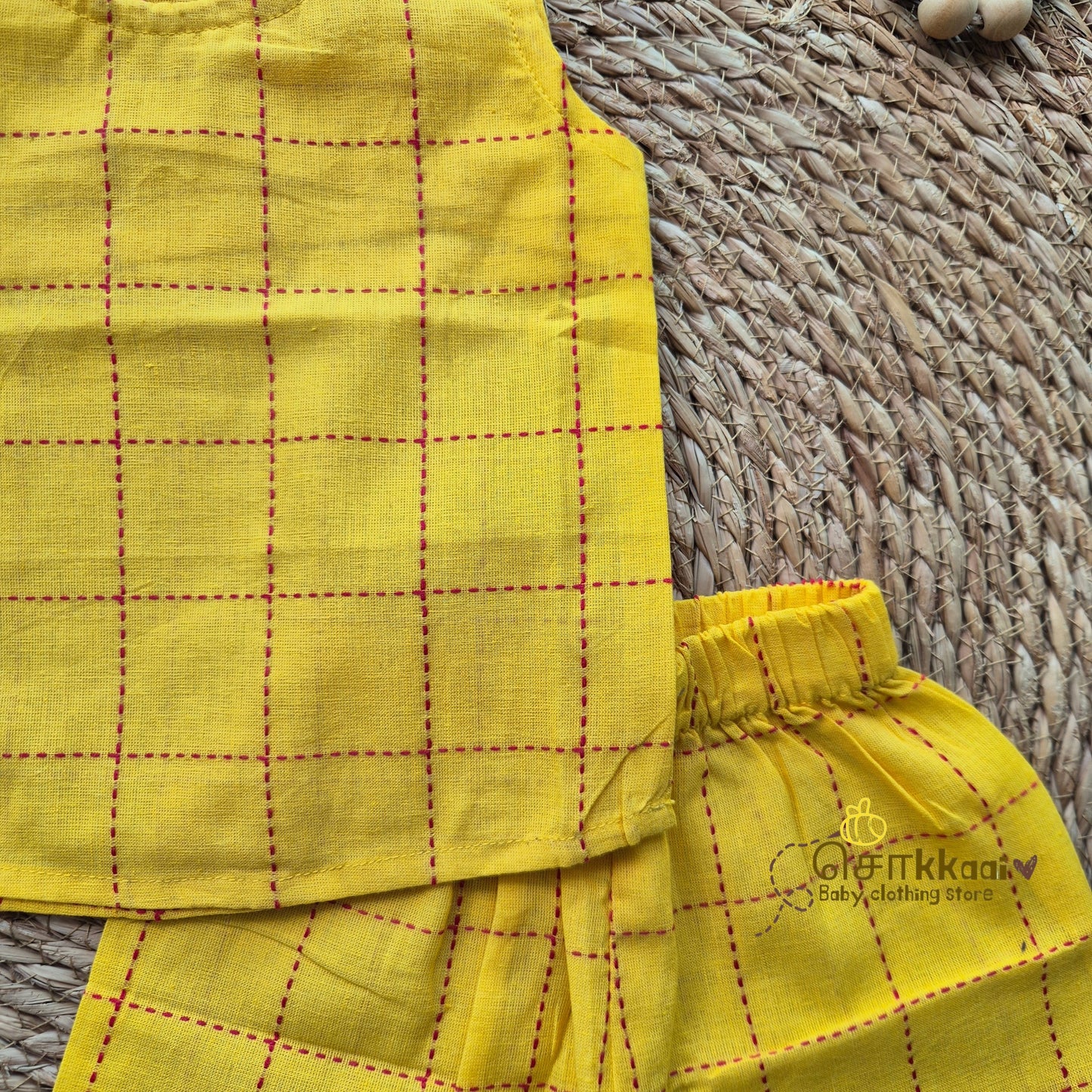 Yellow Grid Cotton Coord Set (0-3years) - Unisex - Sokkaai