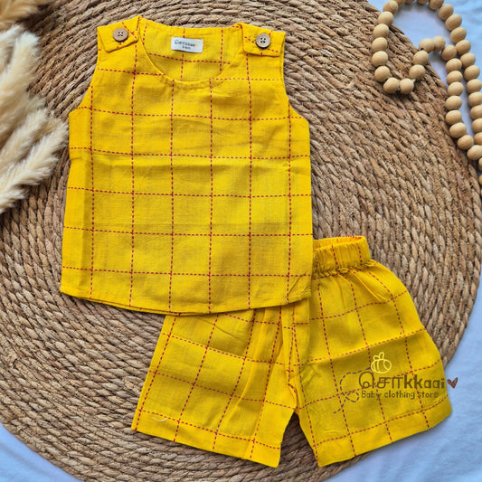 Yellow Grid Cotton Coord Set (0-3years) - Unisex - Sokkaai