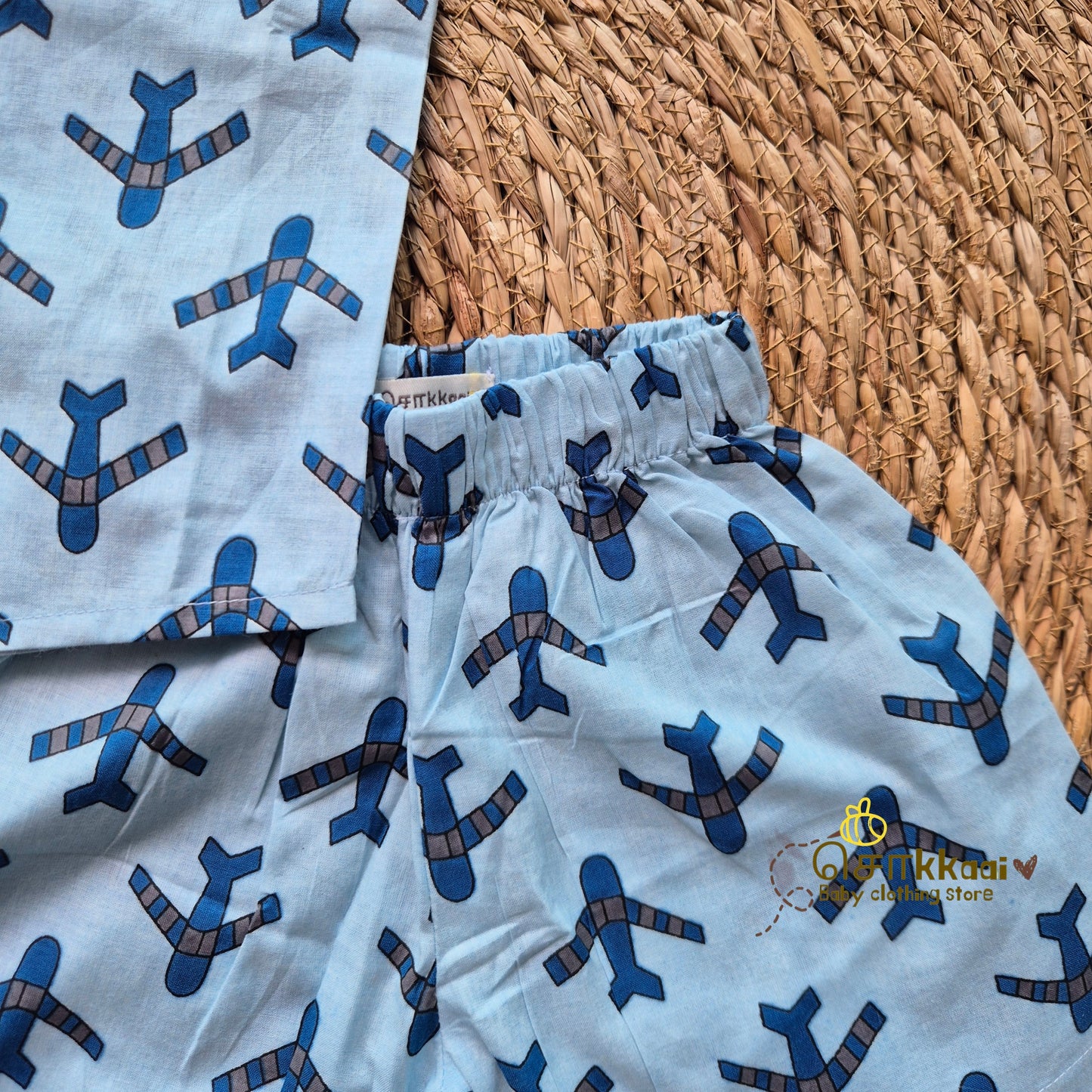 Blue Airplane Cotton Coord Set (0-3years) - Unisex - Sokkaai