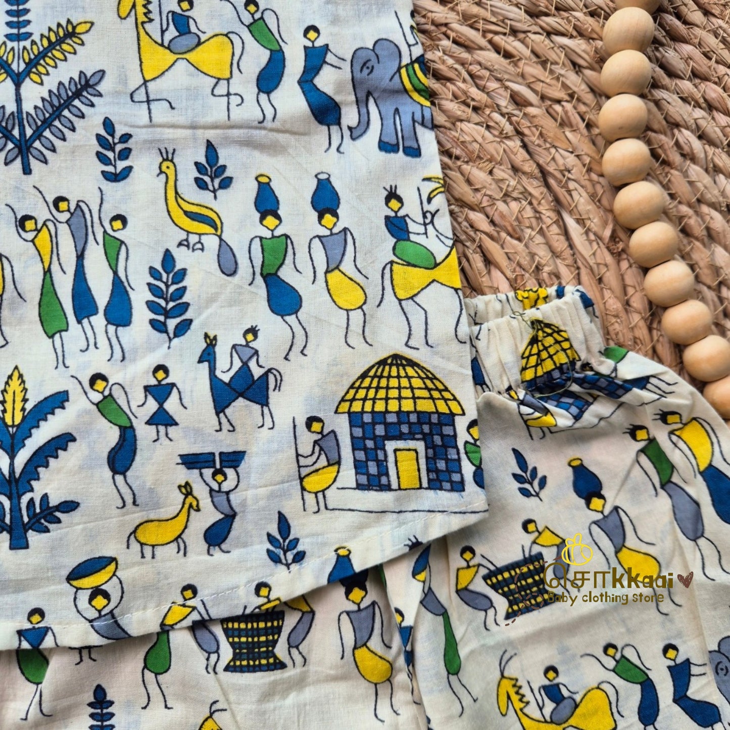 Warli Tales Cotton Coord Set (0-3years) - Unisex - Sokkaai