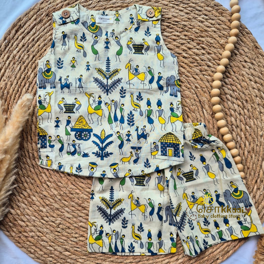 Warli Tales Cotton Coord Set (0-3years) - Unisex - Sokkaai
