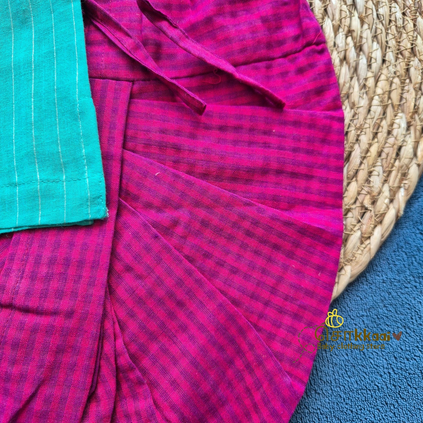 Turquoise & Magenta Cotton Kids Dhoti Set (0-5yrs) - Sokkaai
