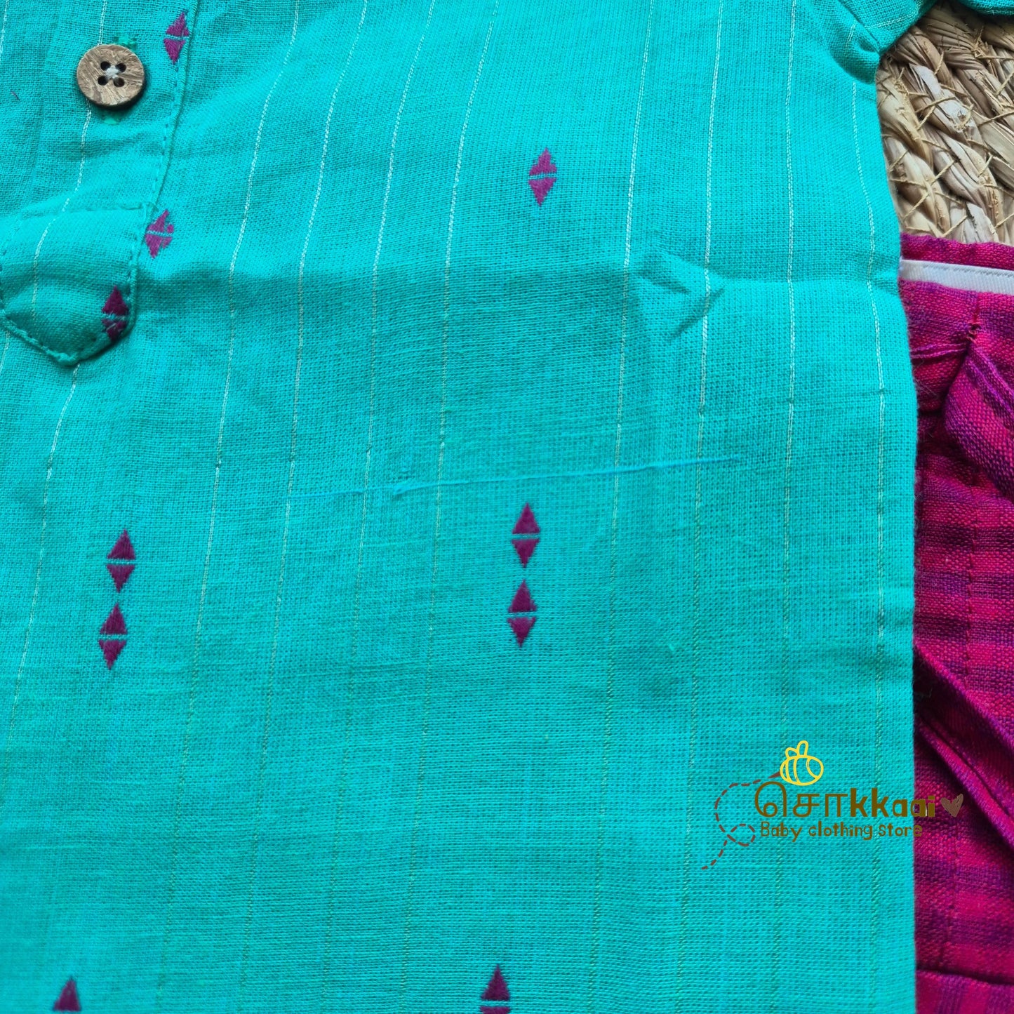 Turquoise & Magenta Cotton Kids Dhoti Set (0-5yrs) - Sokkaai
