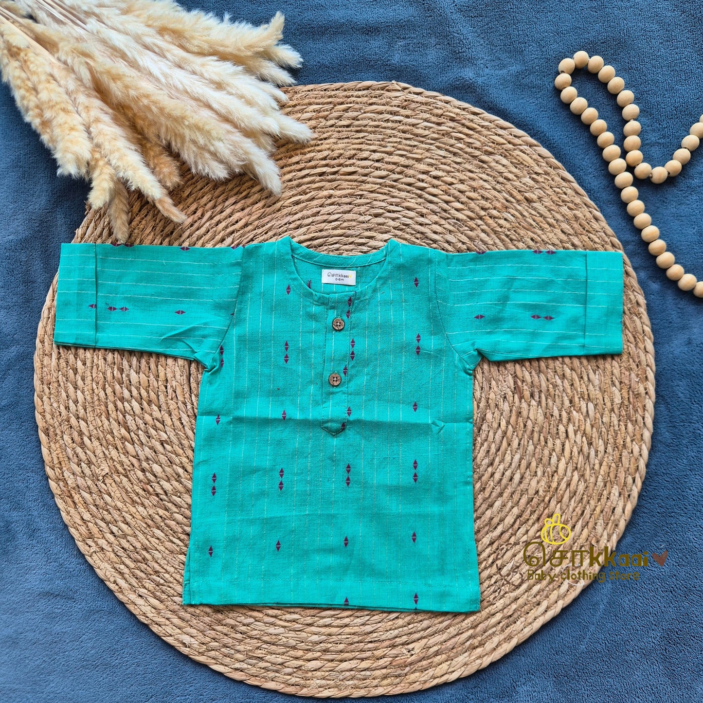 Turquoise & Magenta Mid length kurta with elbow sleeve (0-5years) Sokkaai