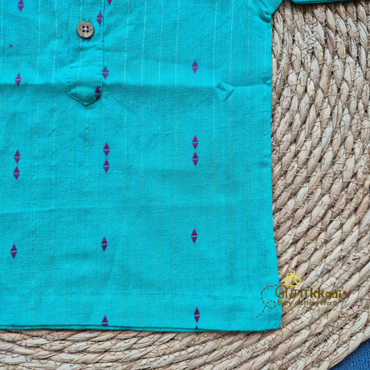 Turquoise & Magenta Mid length kurta with elbow sleeve (0-5years) Sokkaai