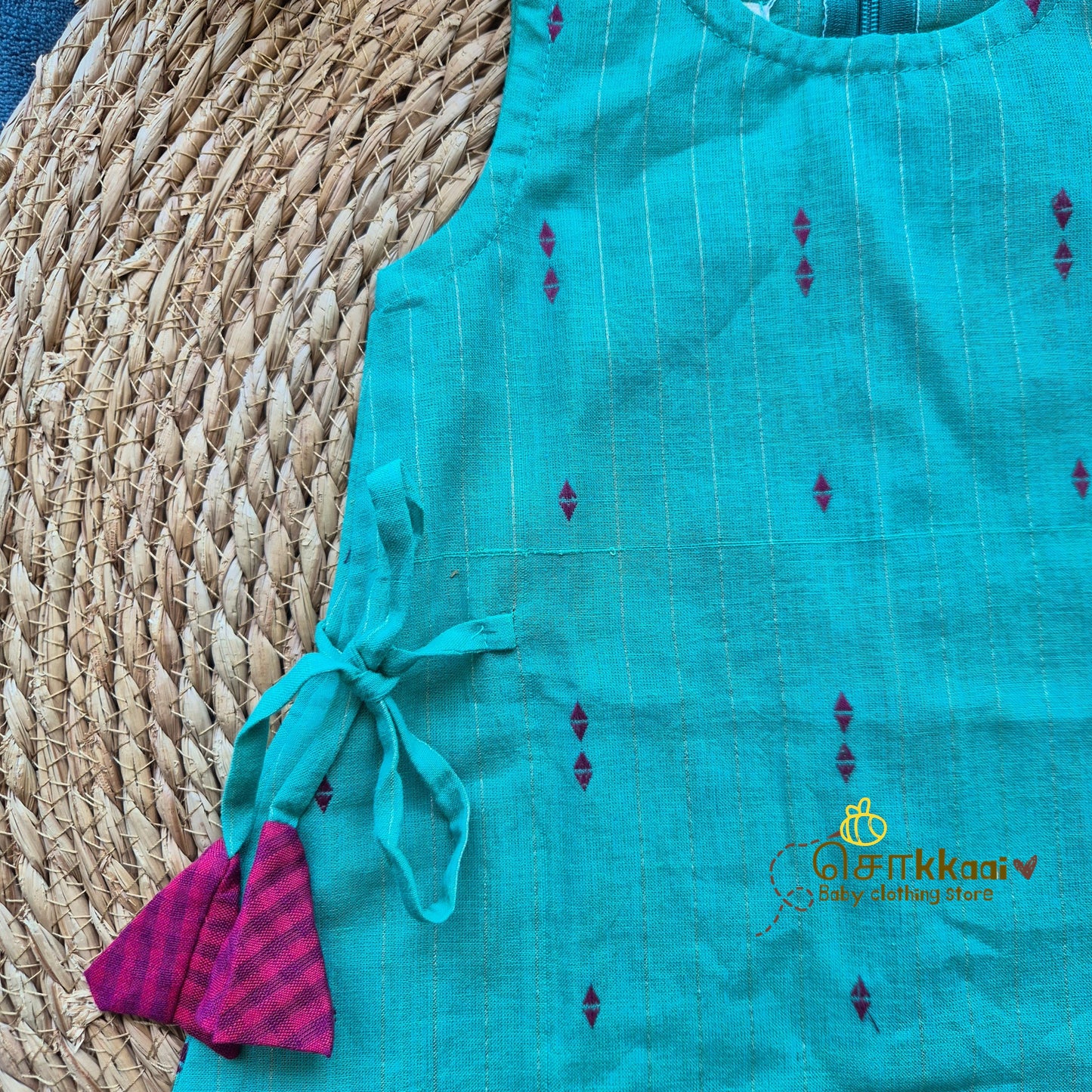 Turquoise & Magenta Cotton Kurti-Pattiyala Set Girl(6m-6years) - Sokkaai