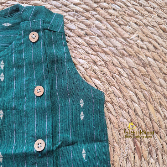 Bottle Green & Beige side button sleeveless top (0-5years) - Sokkaai