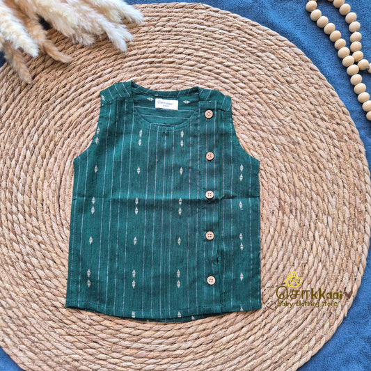 Bottle Green & Beige side button sleeveless top (0-5years) - Sokkaai