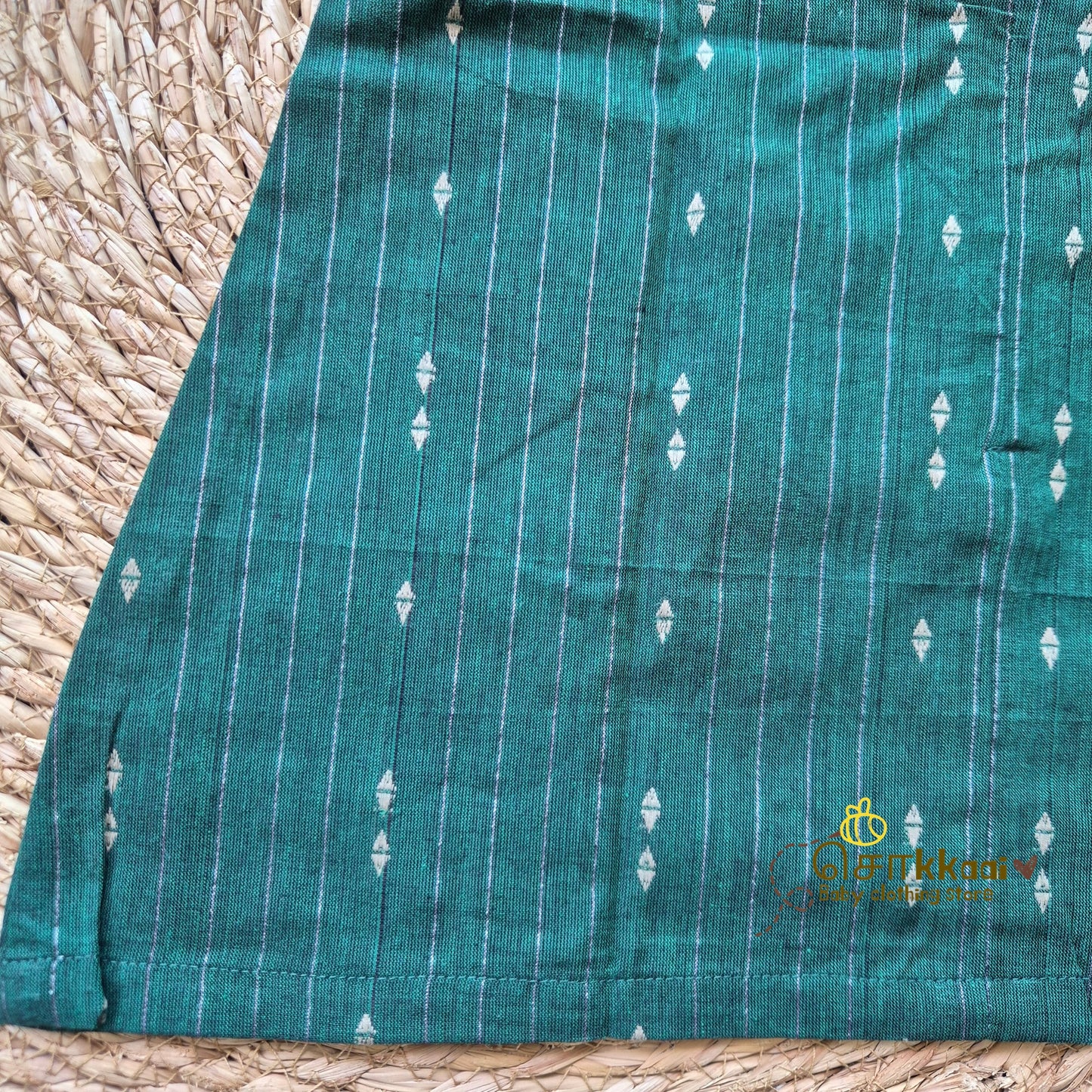 Bottle Green & Beige Cotton Kurti-Pattiyala Set Girl(6m-6years) - Sokkaai