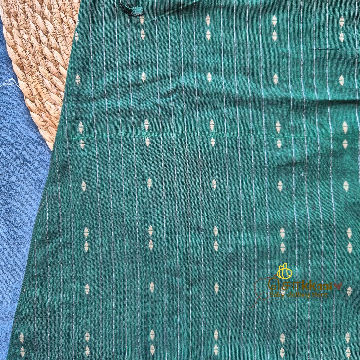 Bottle Green & Beige Cotton Kurti-Pattiyala Set Girl(6m-6years) - Sokkaai