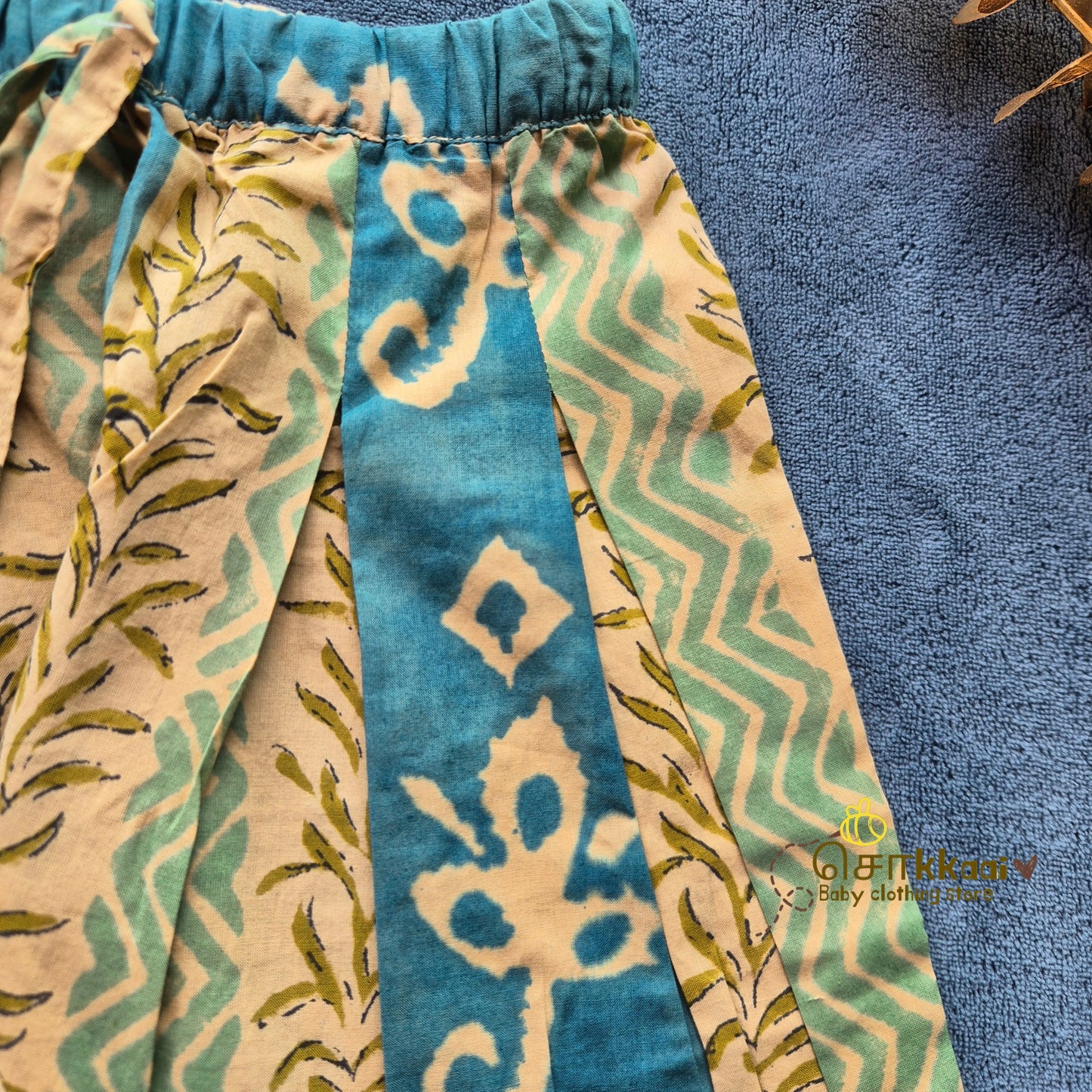 Teal Floral Bel Cotton Kurti-Pattiyala Set Girl(6m-6years) - Sokkaai