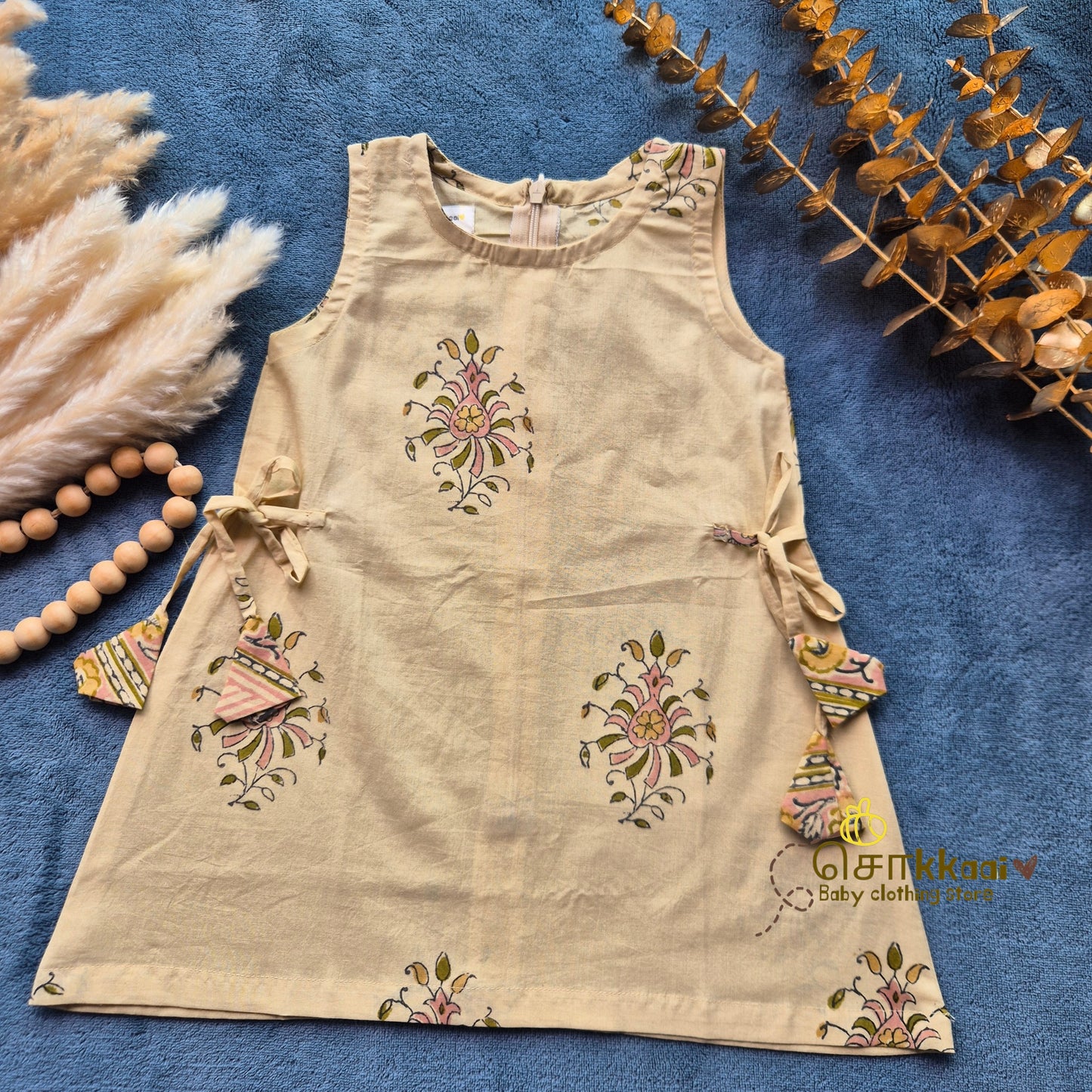 Pink Gulabi Floral Bel Cotton Kurti-Pattiyala Set Girl(6m-6years) - Sokkaai