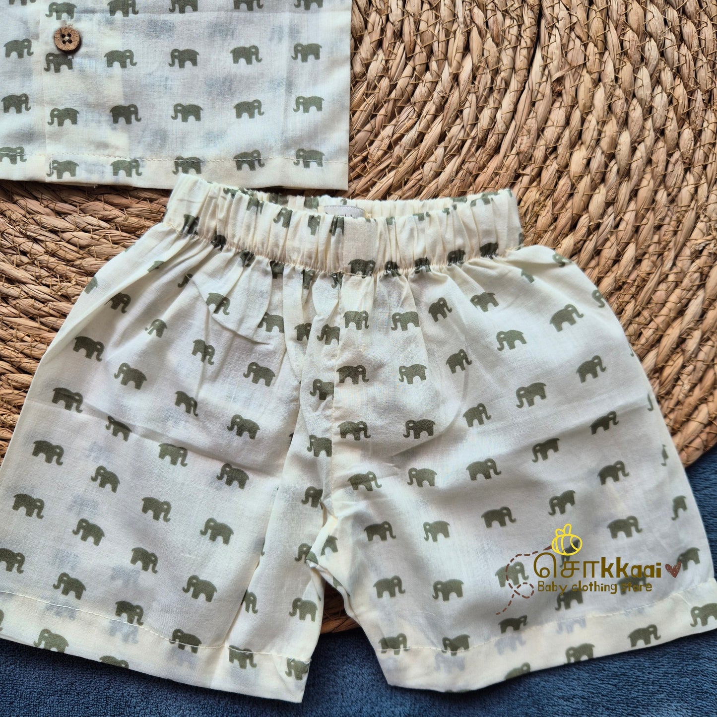 Mini Green Elephant Cotton Coord Set (0-10years) - Sokkaai
