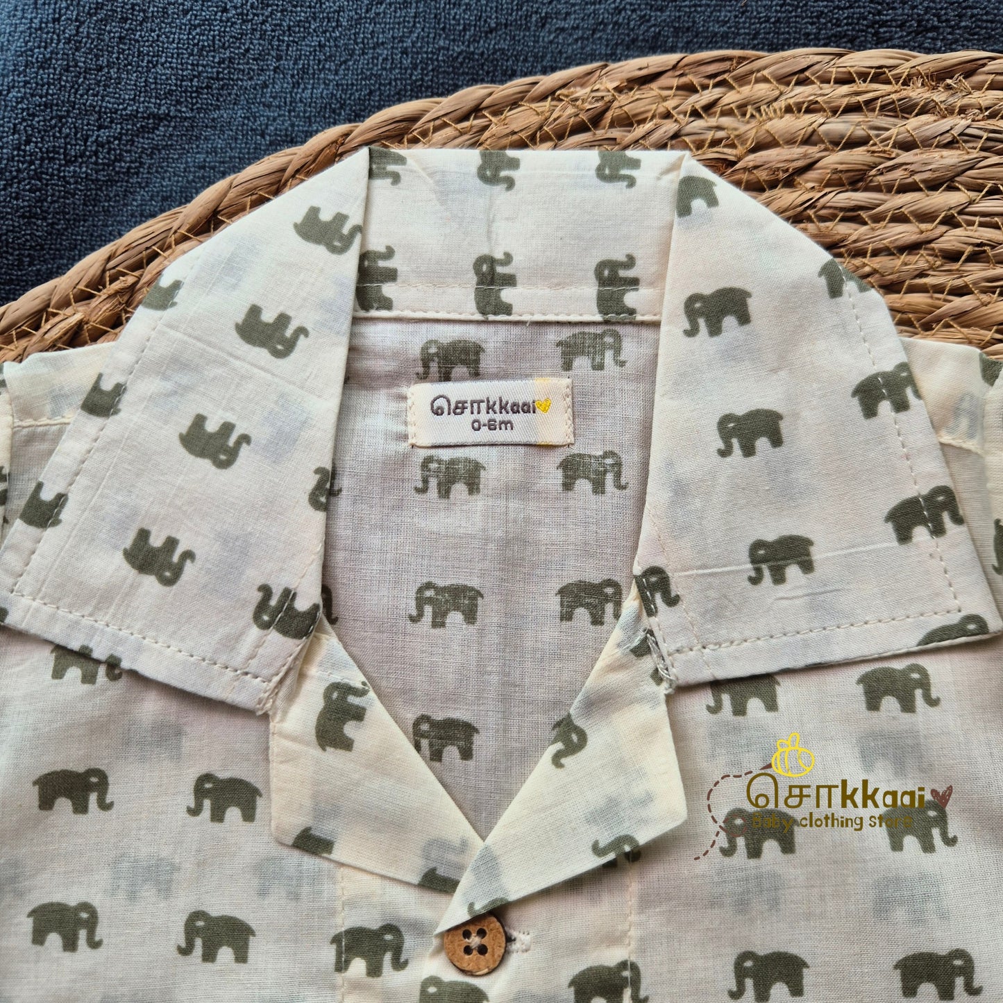 Mini Green Elephant Cotton Coord Set (0-10years) - Sokkaai