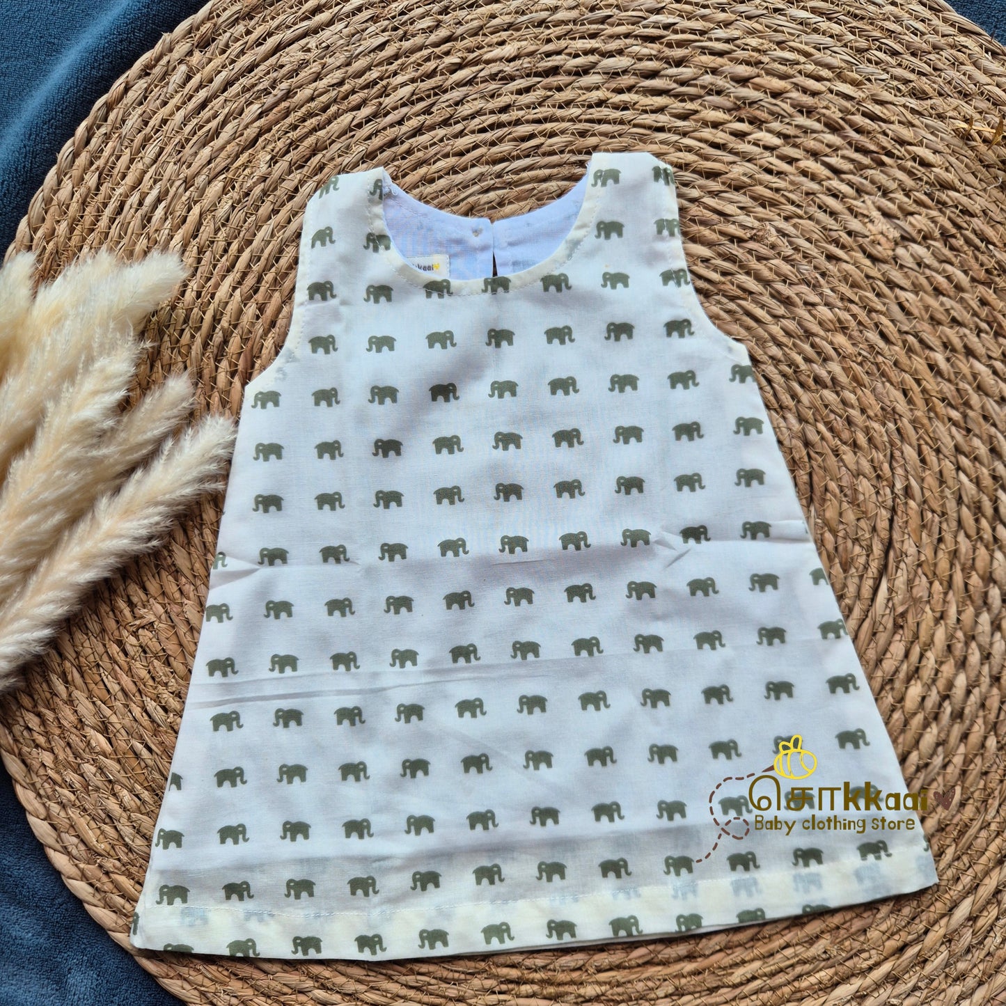 Mini Green Elephant A-line frock - (0-6years) Sokkaai