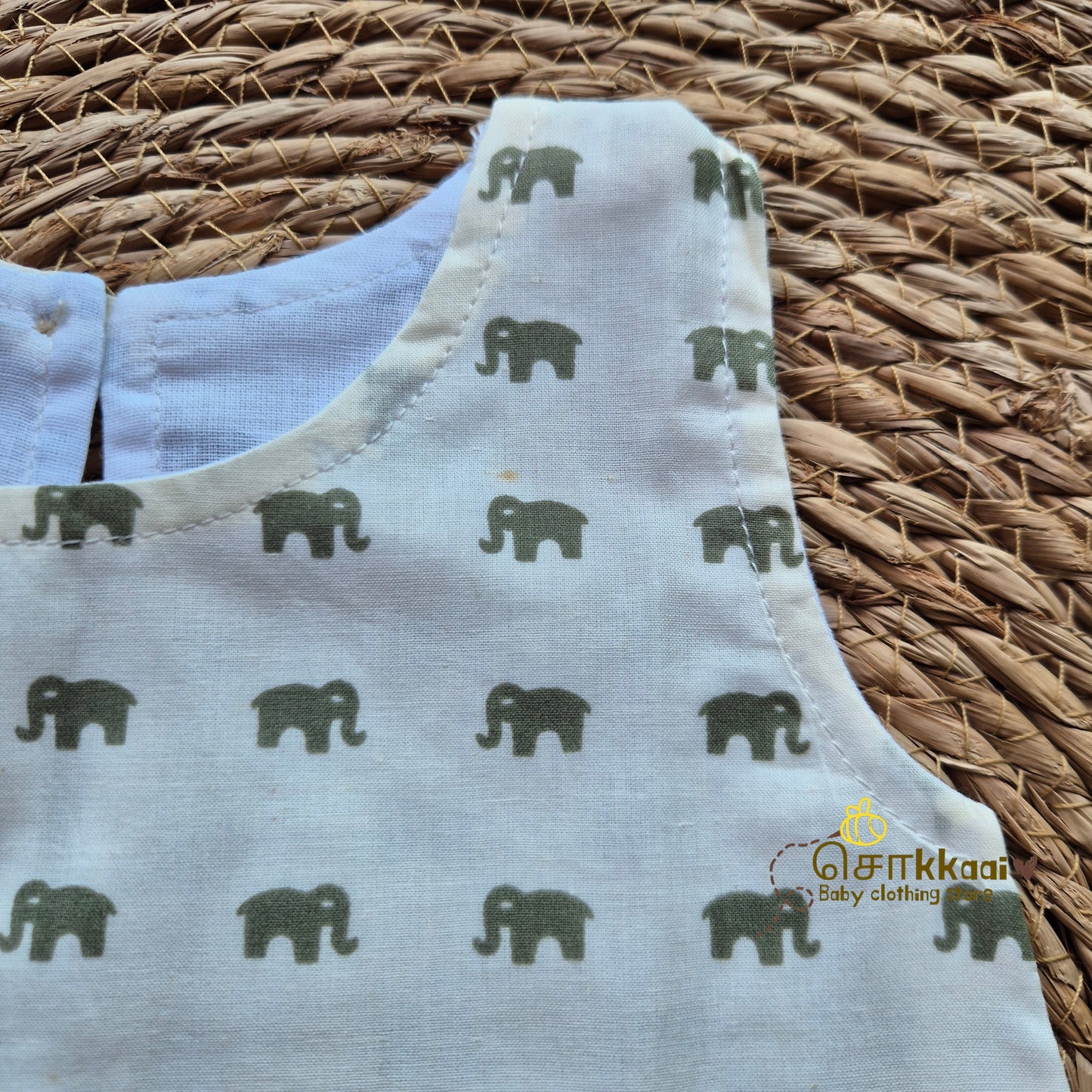 Mini Green Elephant A-line frock - (0-6years) Sokkaai