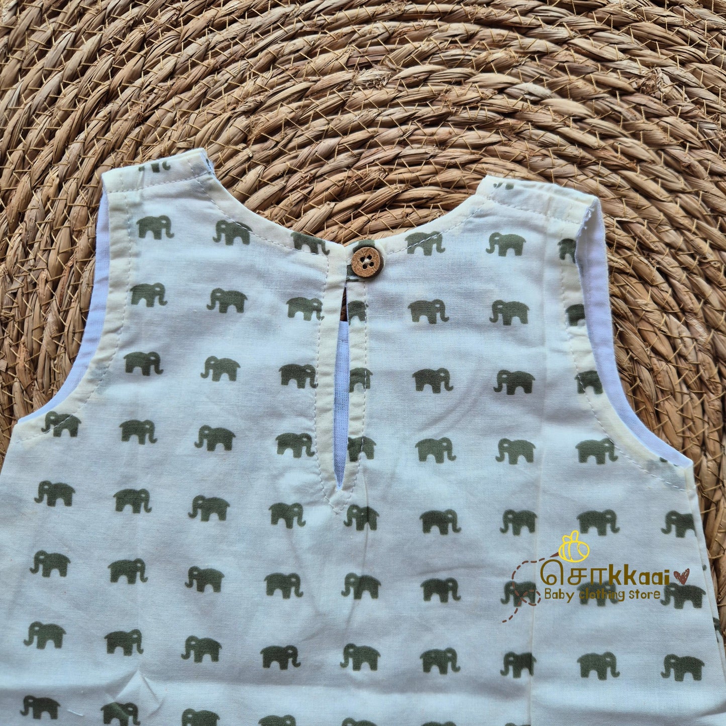 Mini Green Elephant A-line frock - (0-6years) Sokkaai