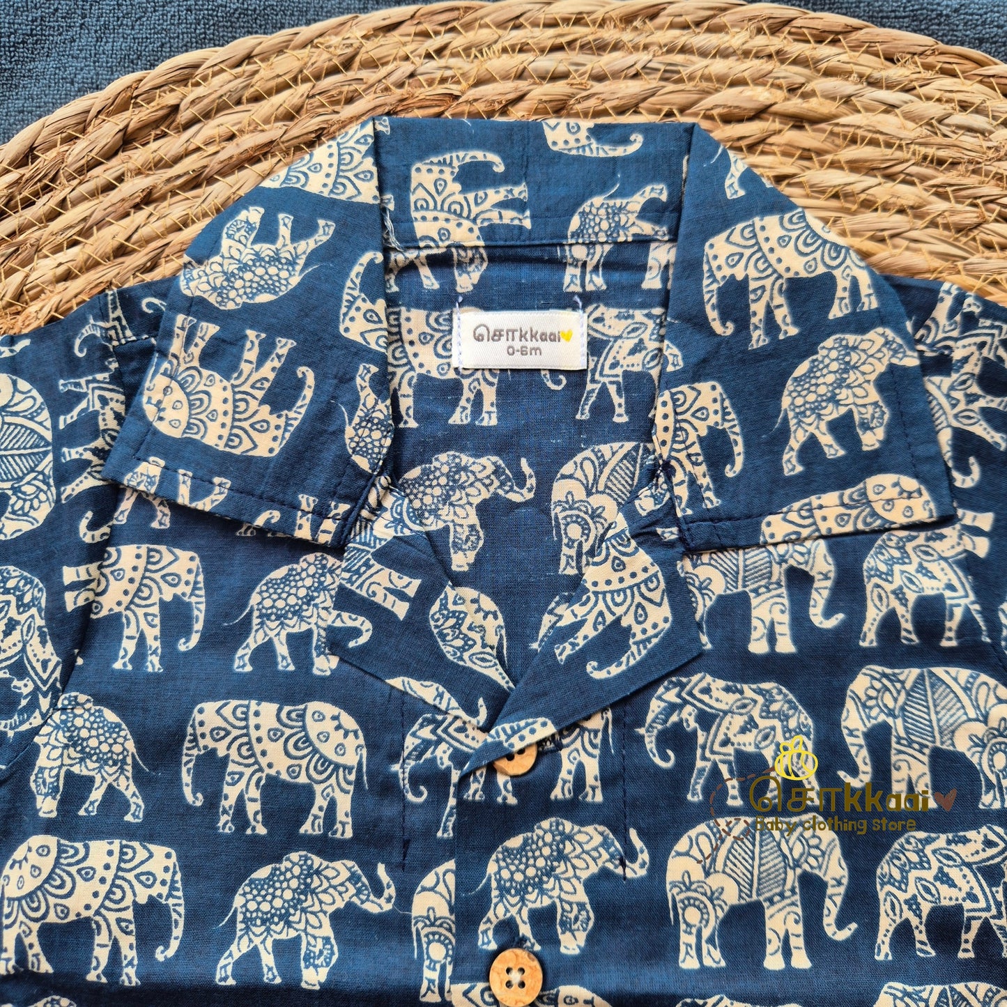 Navy Blue Elephant Parade Cotton Coord Set (0-10years) - Sokkaai