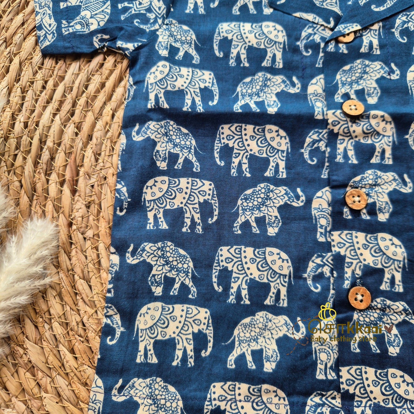 Navy Blue Elephant Parade Cotton Coord Set (0-10years) - Sokkaai