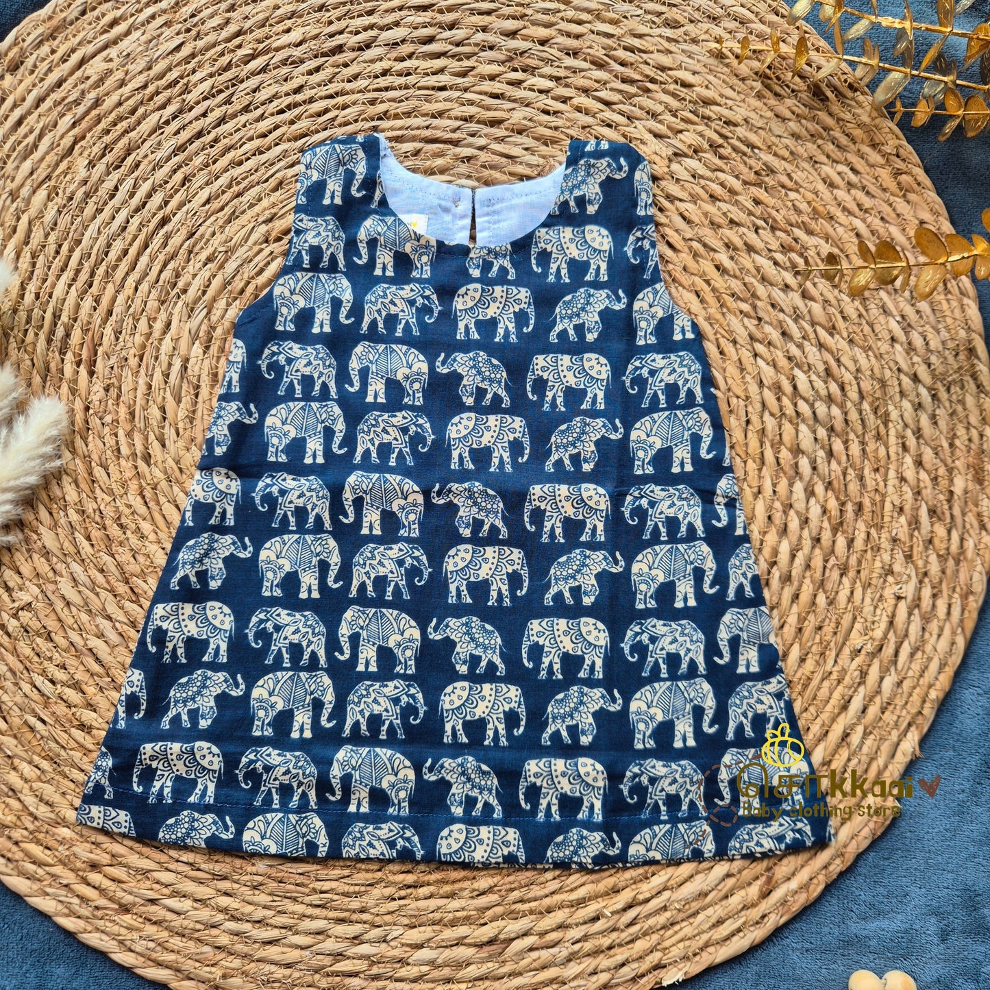 Navy Blue Elephant Parade A-line frock - (0-6years) Sokkaai