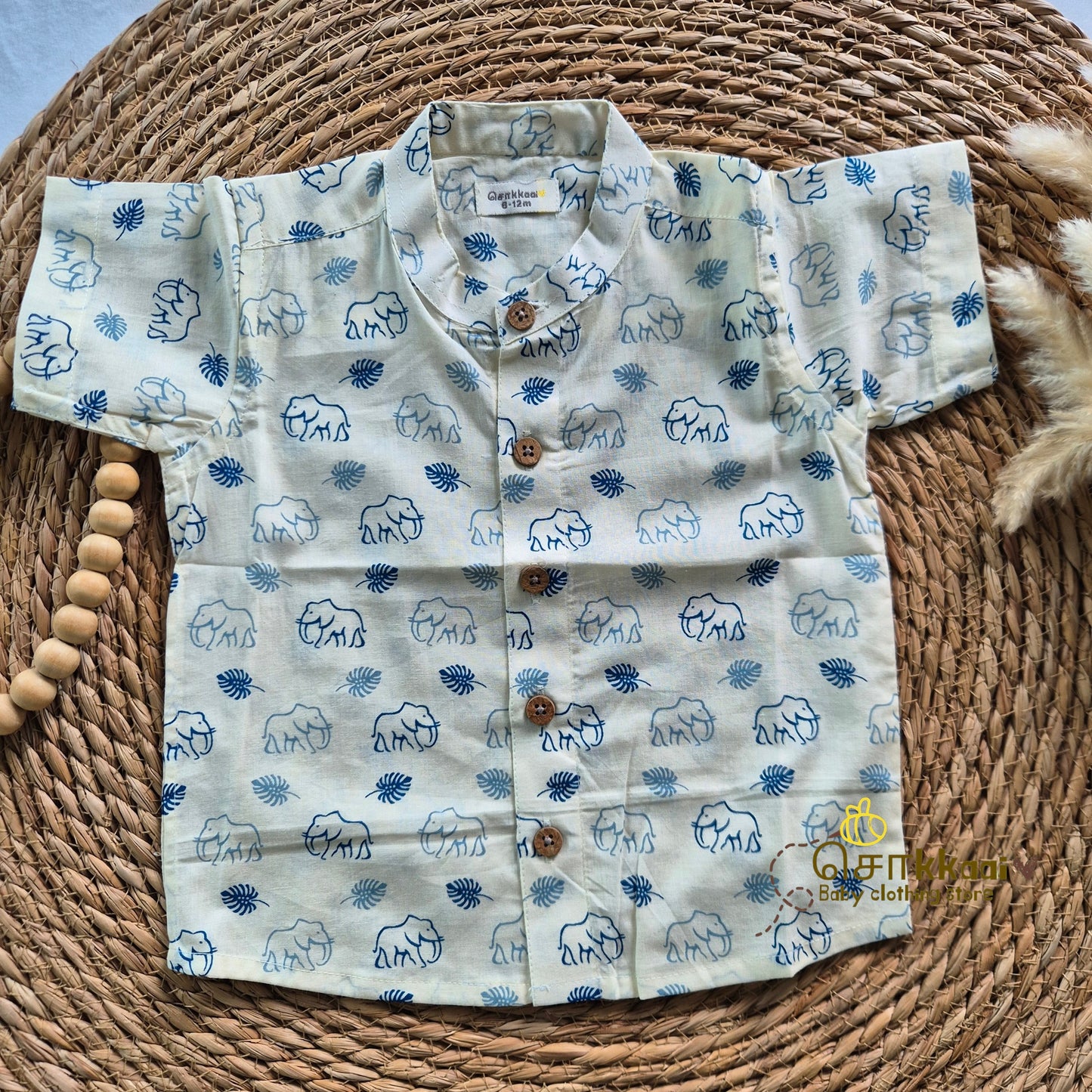 Mandala Off White Elephant cambric cotton Kids Shirt (0 to 6yrs) - Sokkaai