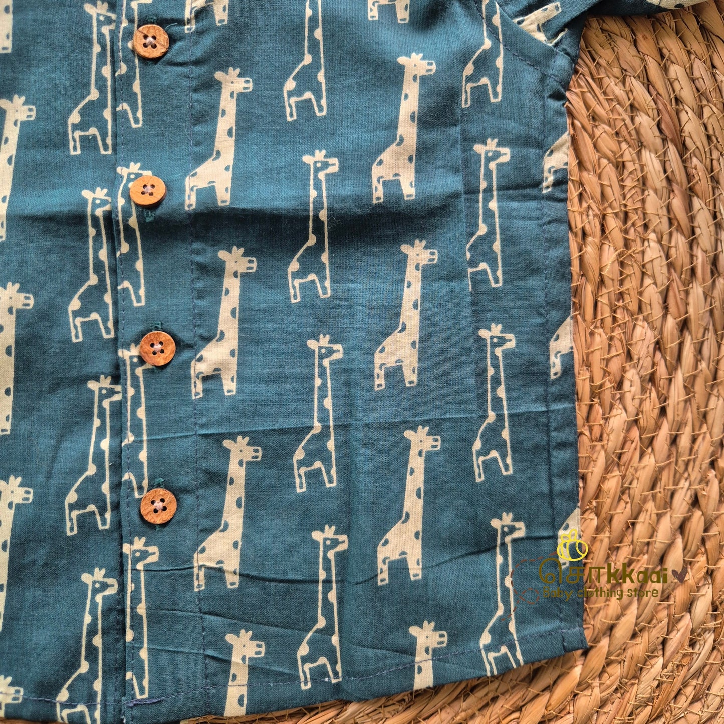 Peacock Blue Giraffe cambric cotton Kids Shirt (0 to 6yrs) - Sokkaai