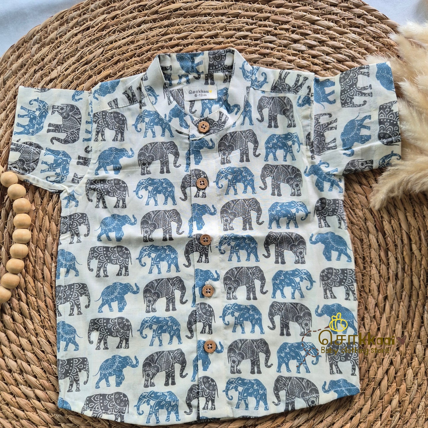 Tropical Elephant cambric cotton Kids Shirt (0 to 6yrs) - Sokkaai