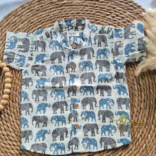 Tropical Elephant cambric cotton Kids Shirt (0 to 6yrs) - Sokkaai