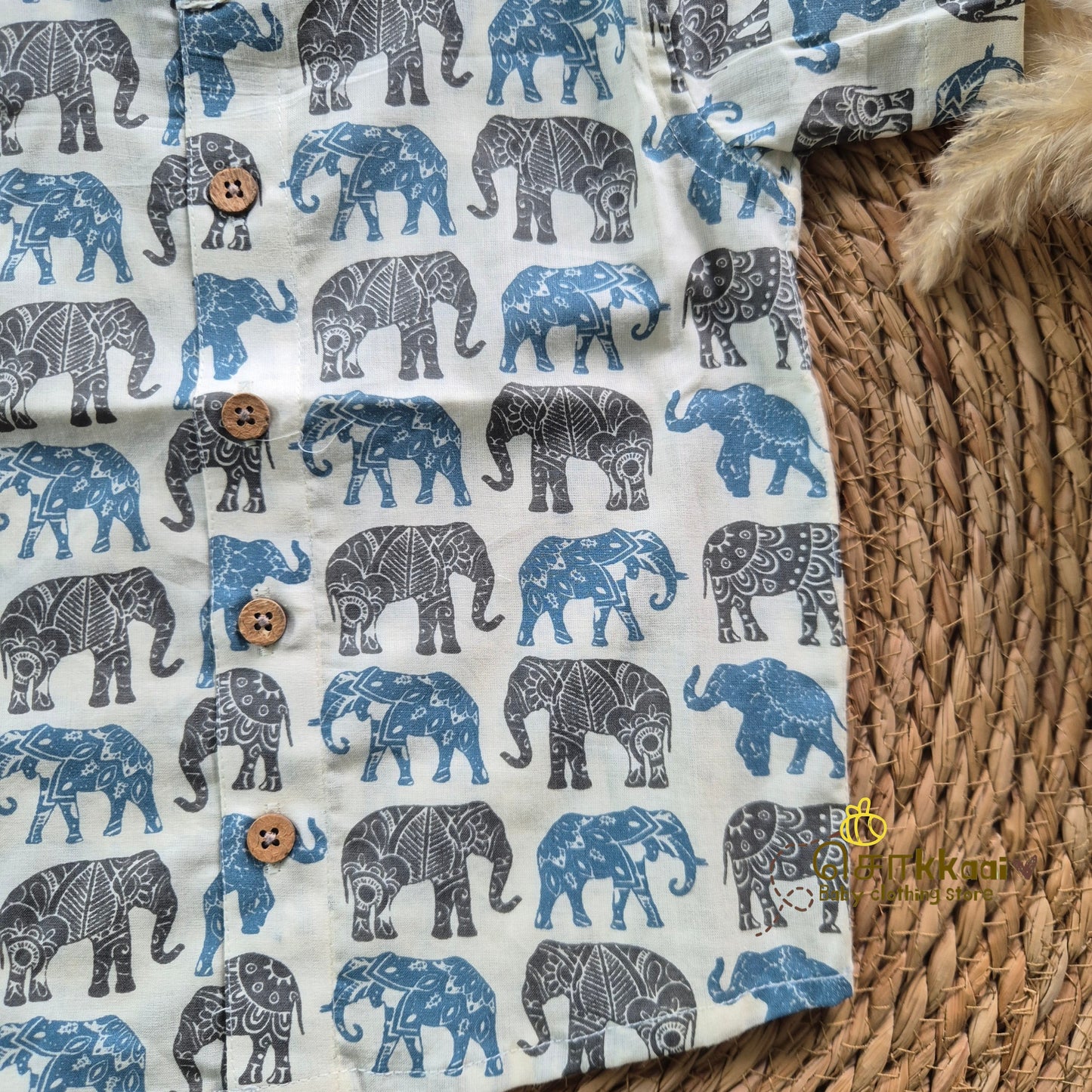 Tropical Elephant cambric cotton Kids Shirt (0 to 6yrs) - Sokkaai