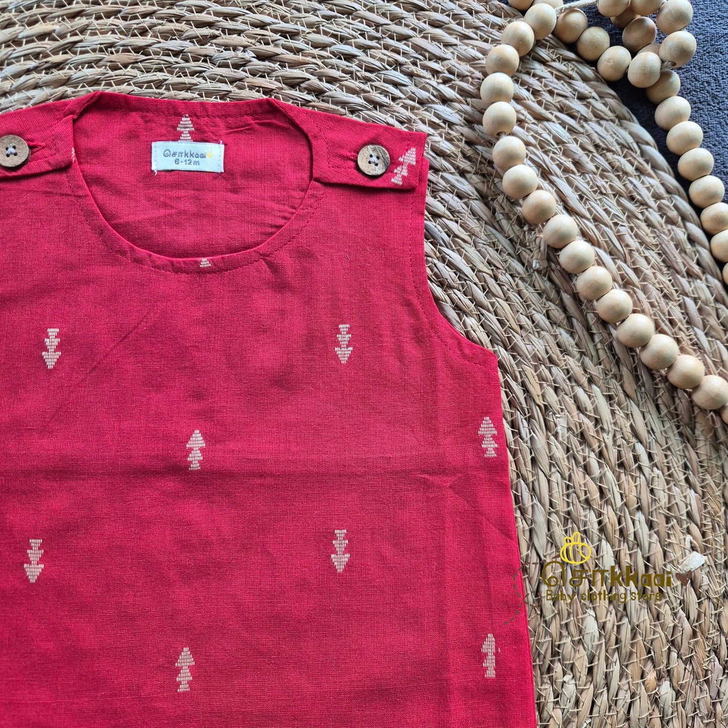 Red Arrow Handloom Cotton Shoulder Button top(0-3years) - Sokkaai