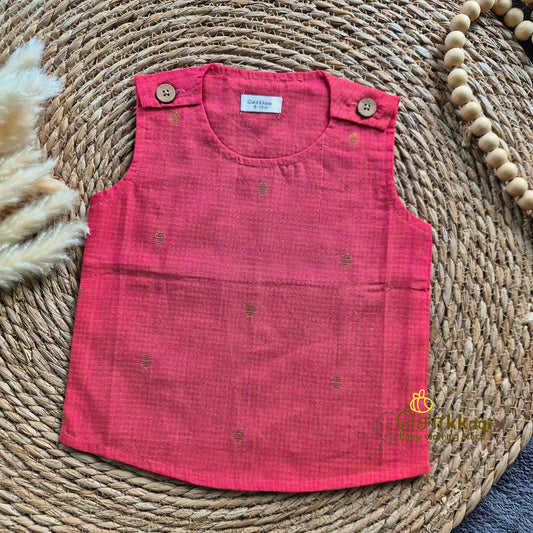 Pink Handloom Cotton Shoulder Button top(0-3years) - Sokkaai