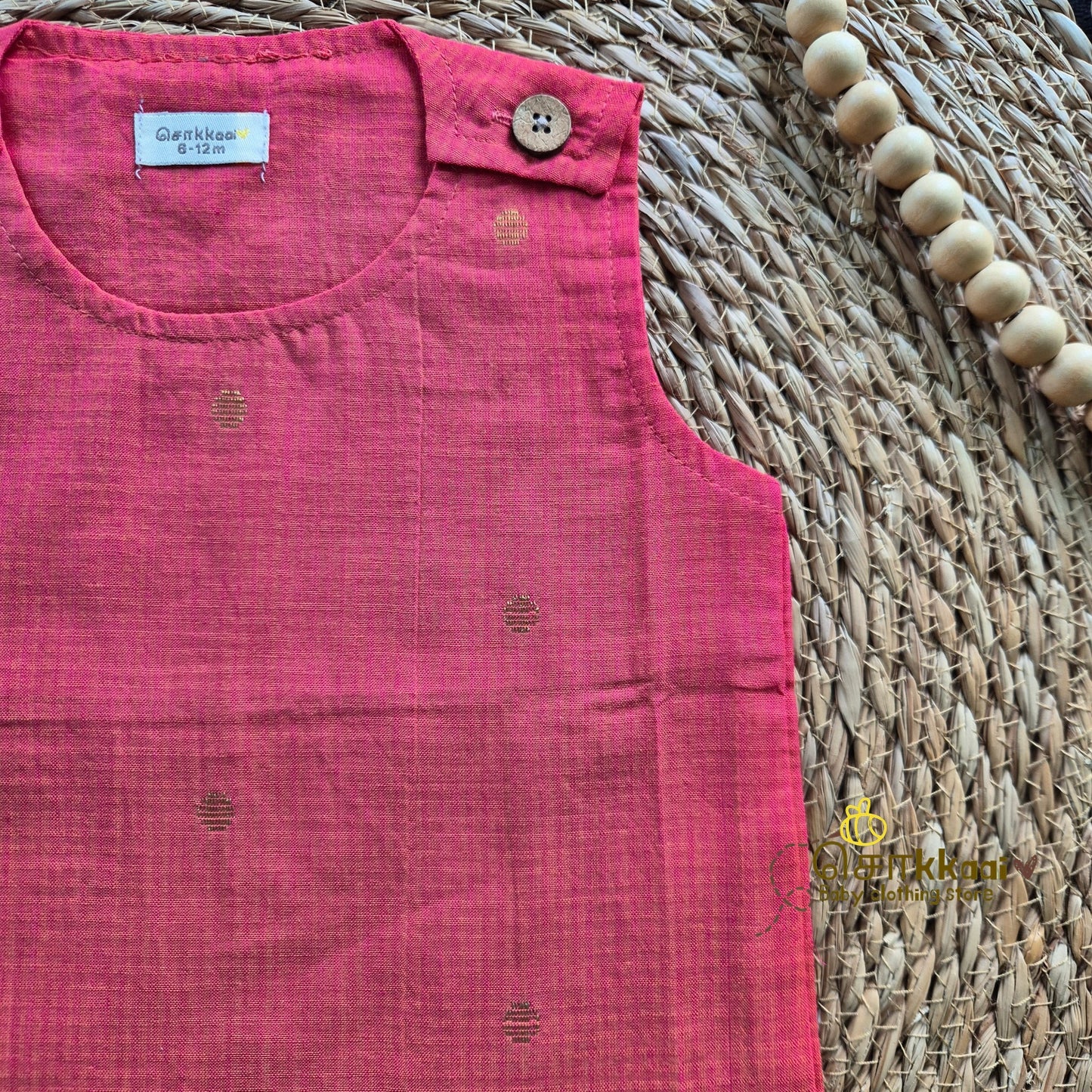 Pink Handloom Cotton Shoulder Button top(0-3years) - Sokkaai