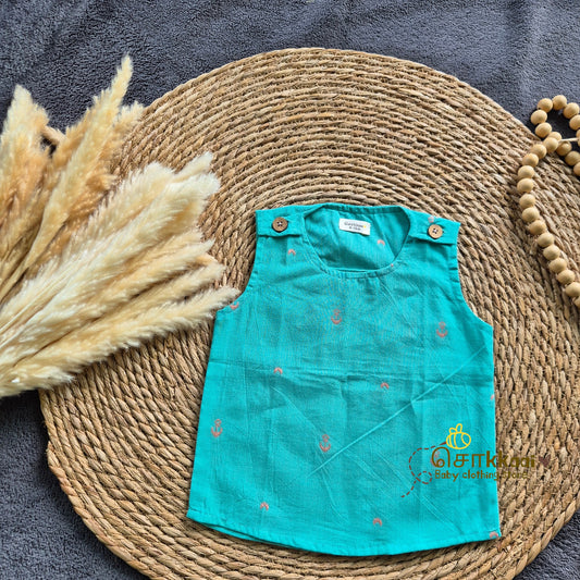 Sea Green Cotton Shoulder Button top(0-3years) - Sokkaai
