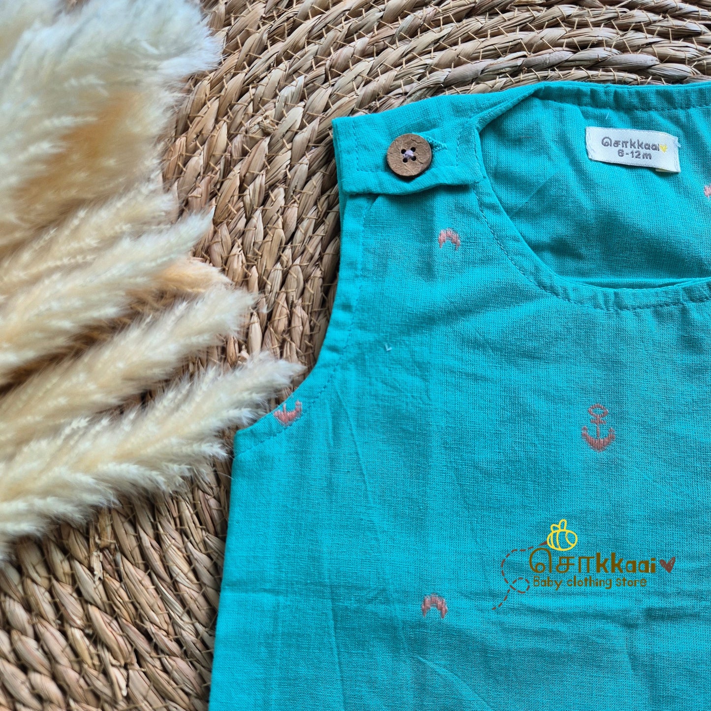 Sea Green Cotton Shoulder Button top(0-3years) - Sokkaai
