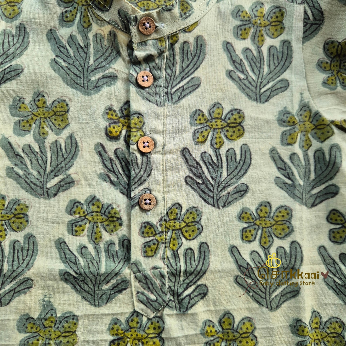 Olive Leaf Natural Dyed Cotton Short Kurta (6m-6years) - Sokkaai