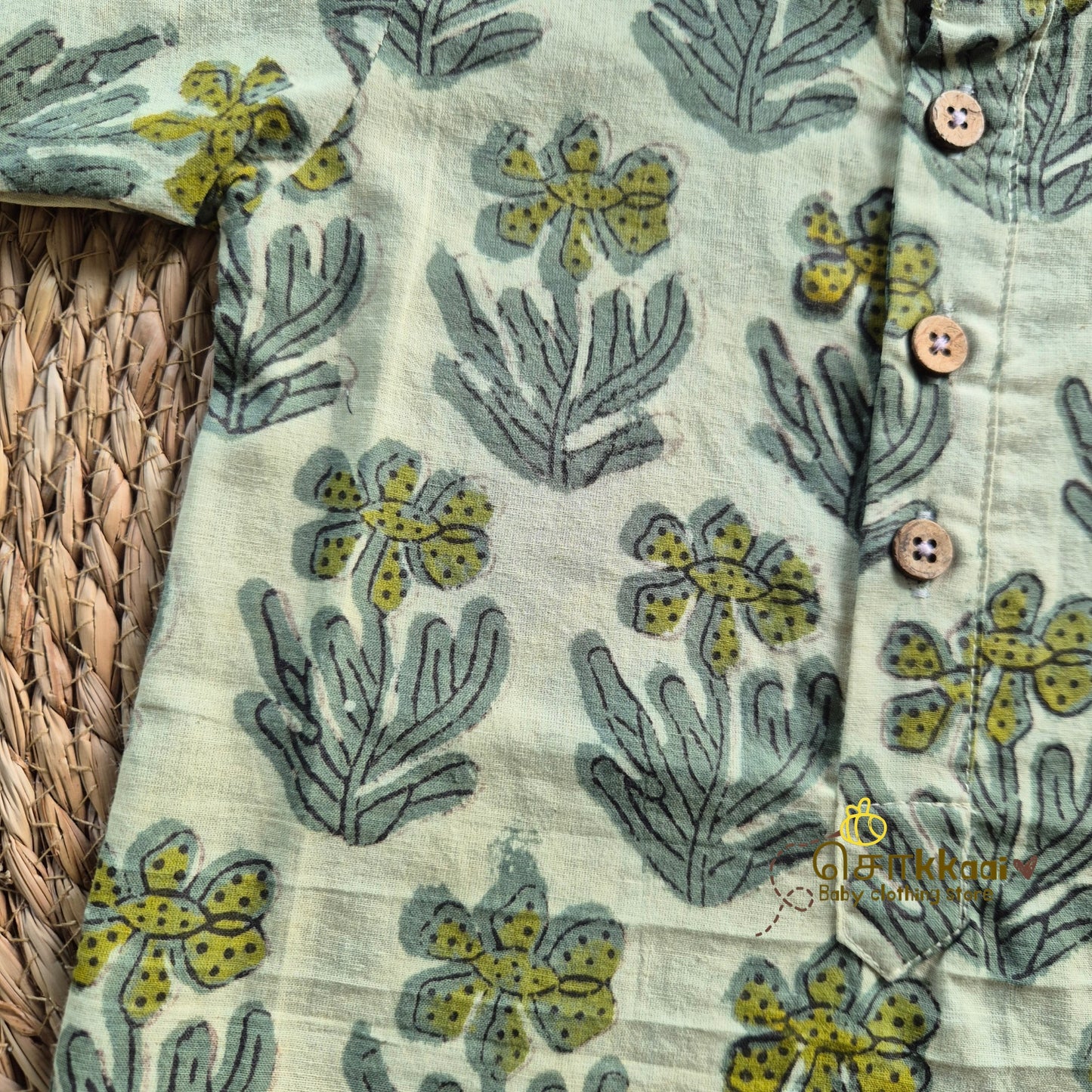 Olive Leaf Natural Dyed Cotton Short Kurta (6m-6years) - Sokkaai