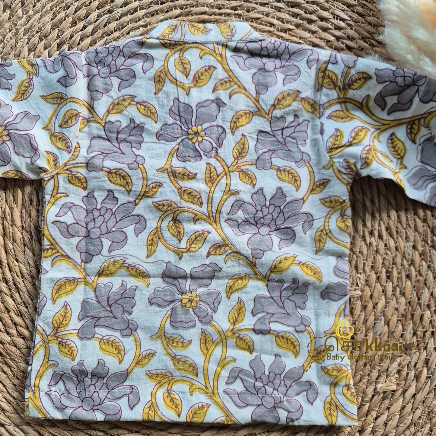 Gray Wild Bloom Natural Dyed Cotton Short Kurta (6m-6years) - Sokkaai