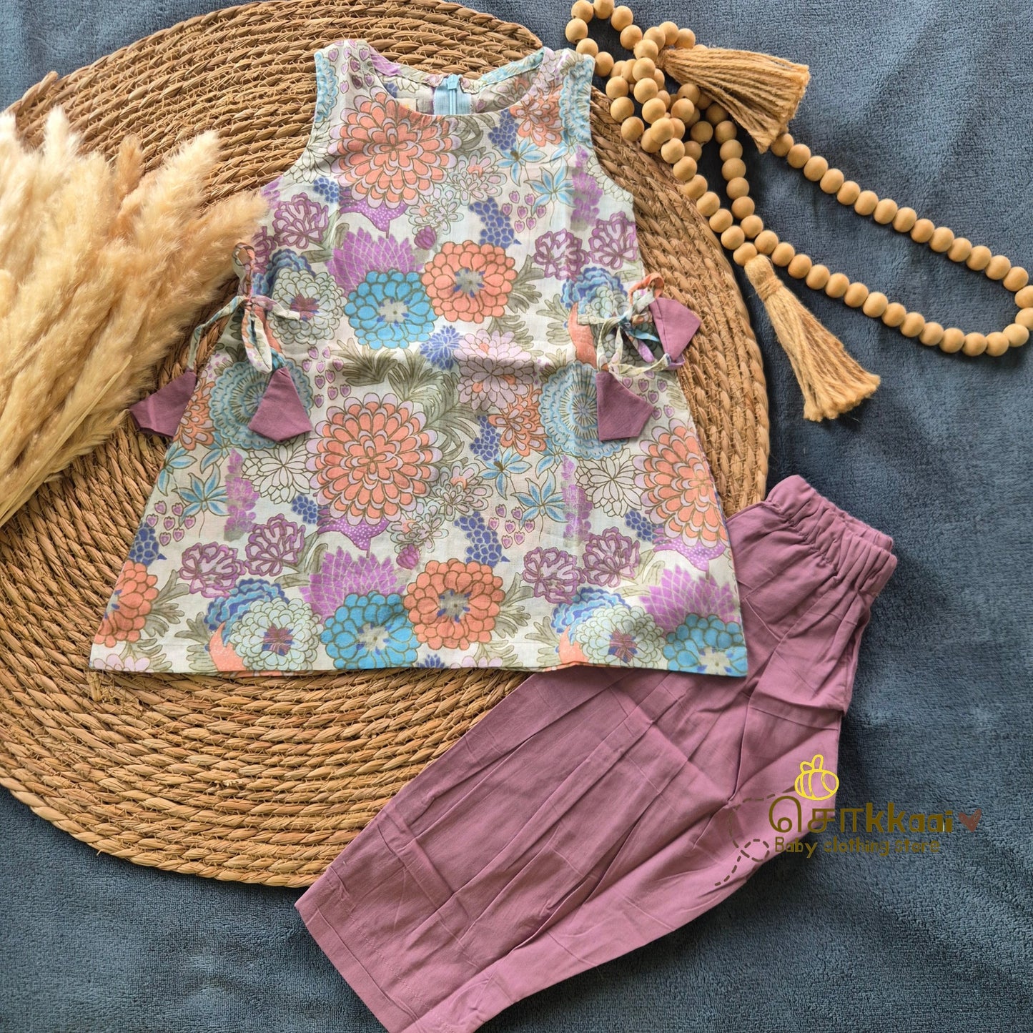 Lavender Bloom Garden Soft Mul Cotton Kurti-Pattiyala Set Girl(6m-6years) - Sokkaai