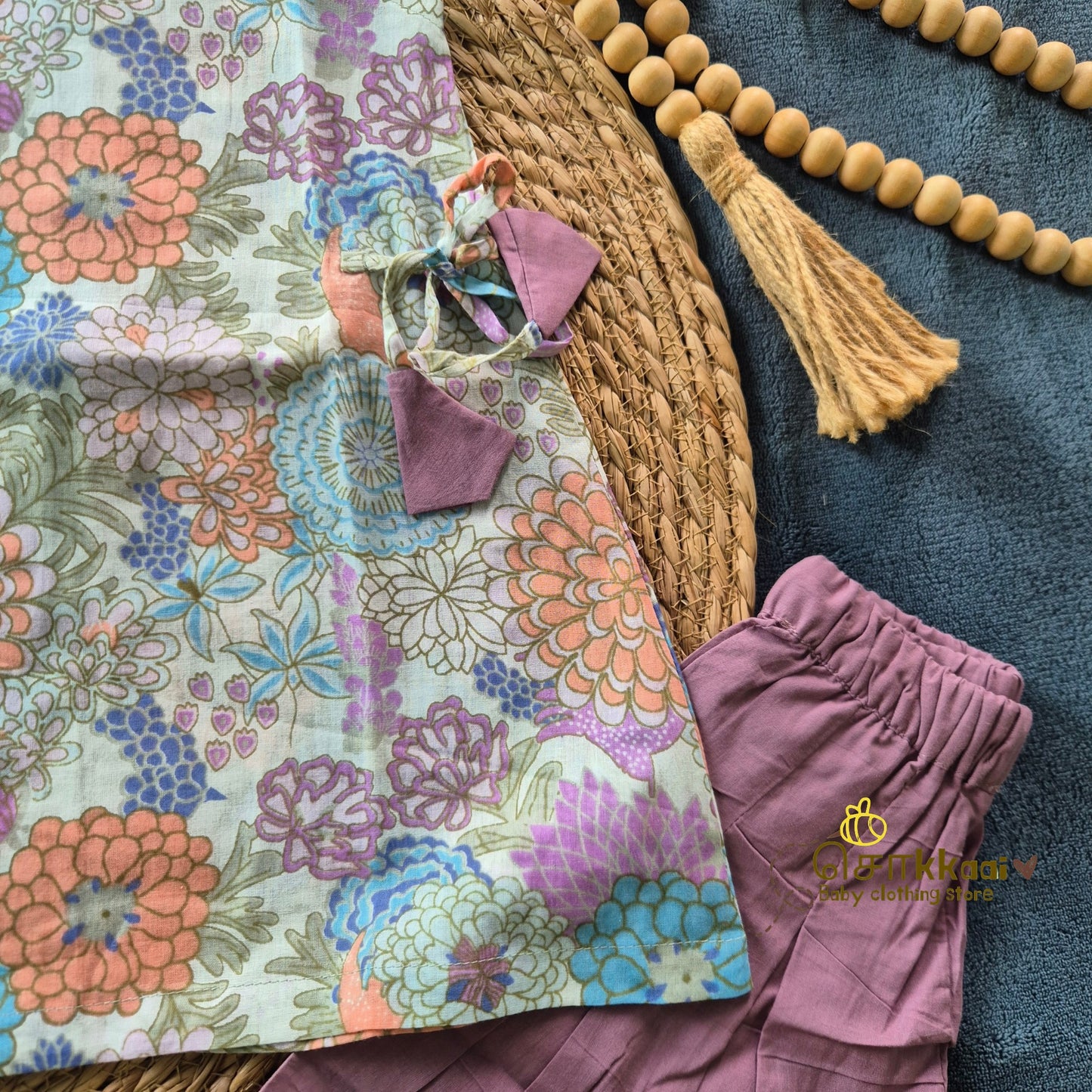 Lavender Bloom Garden Soft Mul Cotton Kurti-Pattiyala Set Girl(6m-6years) - Sokkaai