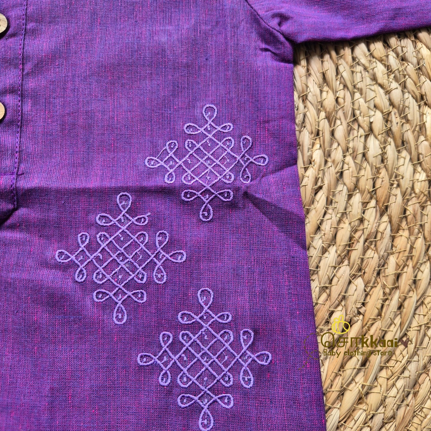 Royal Purple Mangalgiri Mid length kurta with elbow sleeve (0-8years) - Sokkaai