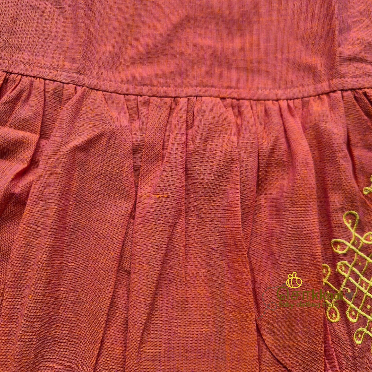 Coral Pink Dual Shade Mangalgiri Cotton Girl Frock (0-5years) - Sokkaai