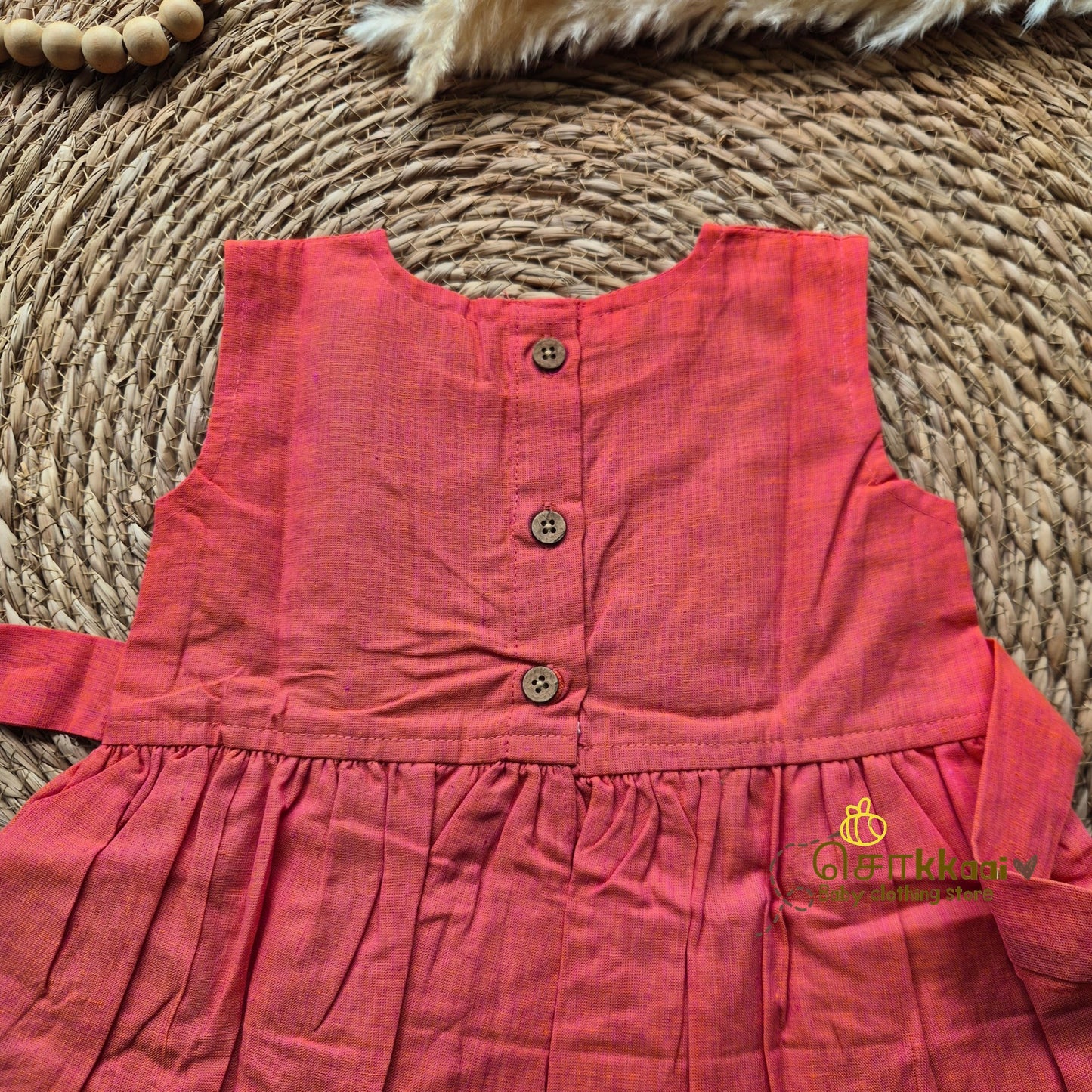 Coral Pink Dual Shade Mangalgiri Cotton Girl Frock (0-5years) - Sokkaai