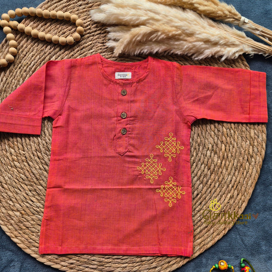 Coral Pink Dual Shade Mid length kurta with elbow sleeve (0-8years) - Sokkaai