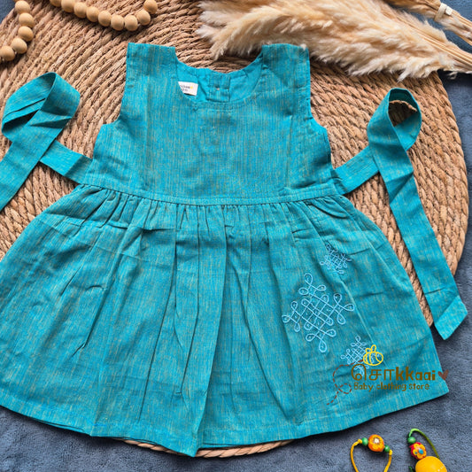 Ocean Blue Mangalgiri Cotton Girl Frock (0-5years) - Sokkaai