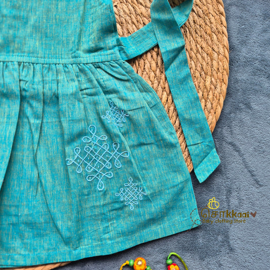 Ocean Blue Mangalgiri Cotton Girl Frock (0-5years) - Sokkaai